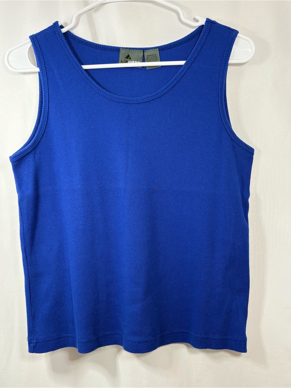 Vintage Lizwear Petite Cobalt Blue Ribbed Tank Top 100% Cotton Size MP